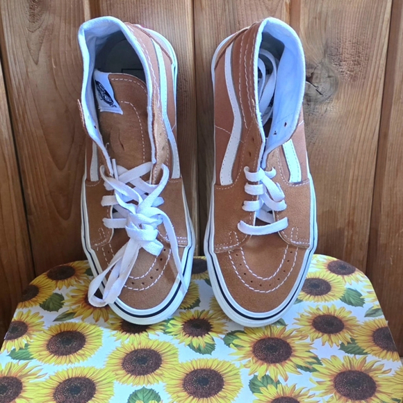 Vans Tan and White High Top Sneakers with Stripe - Picture 13 of 14